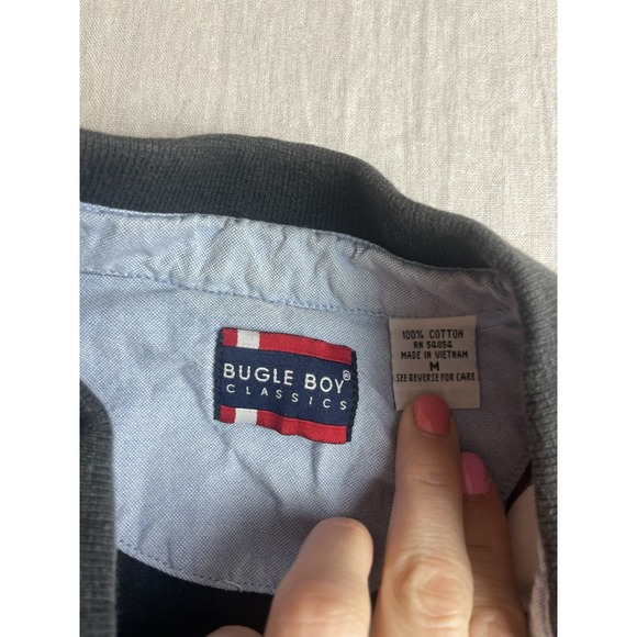 Vintage 90s Bugle Boy Polo Shirt Red Black Mens M Striped Retro Grunge Skater - Picture 2 of 5